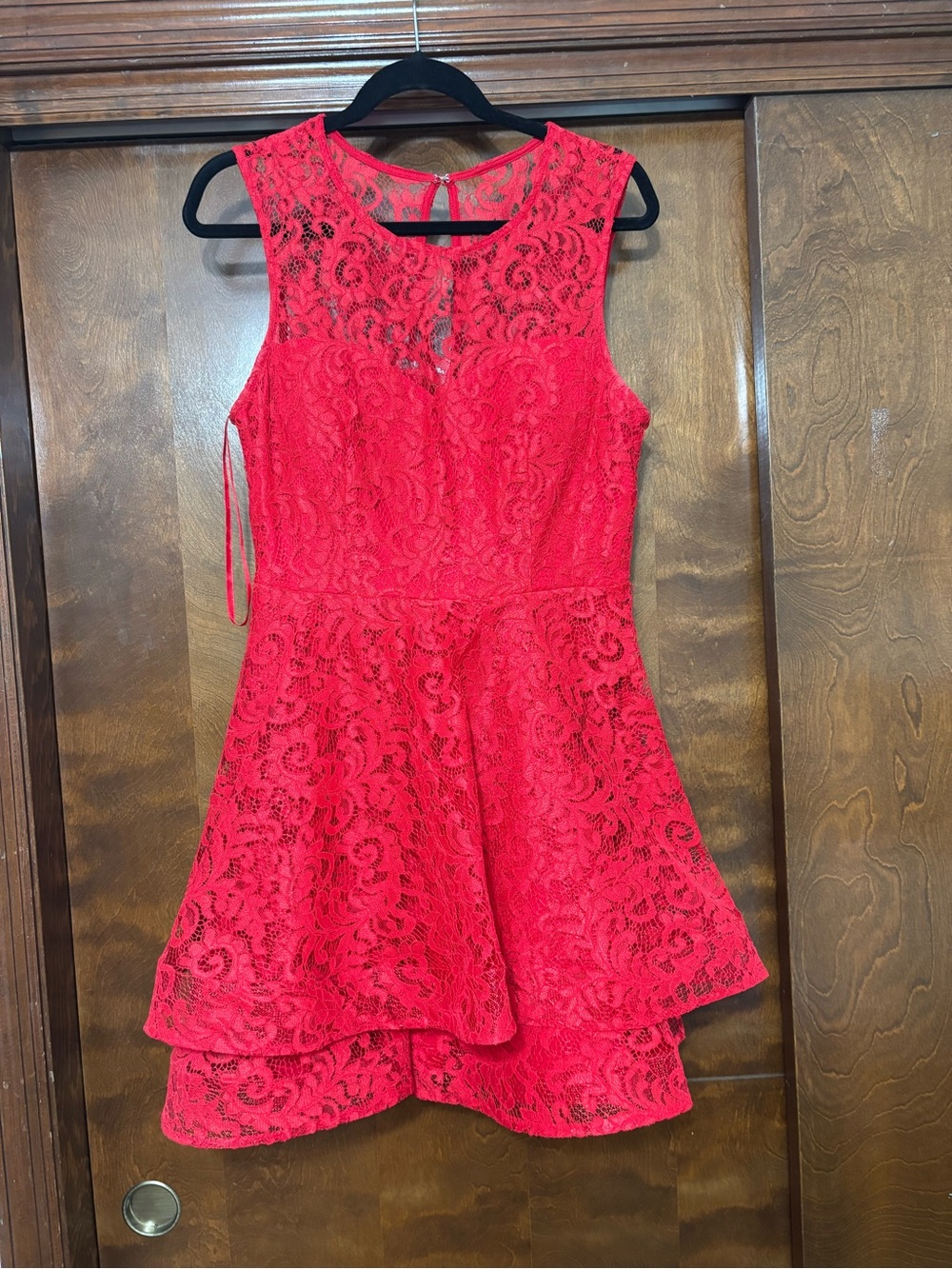 City Triangles Vibrant Red Lace Fit & Flare Party Dress